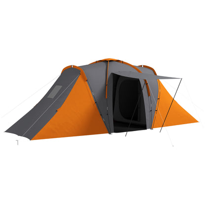 Large Camping Tent Tunnel Tent with 2 Bedroom and Living Area, 2000mm Waterproof, Portable with Bag for 4 Man, Orange