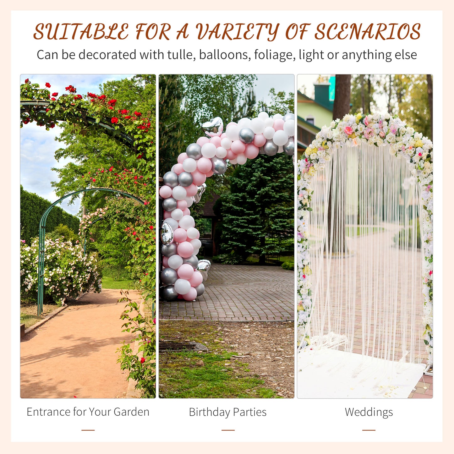 210cm Decorative Metal Garden Trellis Arch with Durable Steel Tubing & Elegant Scrollwork, Great for Weddings, Dark Gre