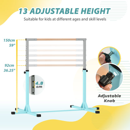 Height Adjustable Gymnastics Horizontal Bar for Kids, Children Junior Kip High Bar Fitness, Light Blue