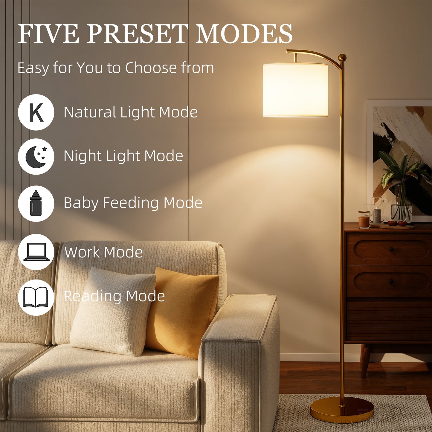 LED Floor Lamp with Remote Control - Gold Tone