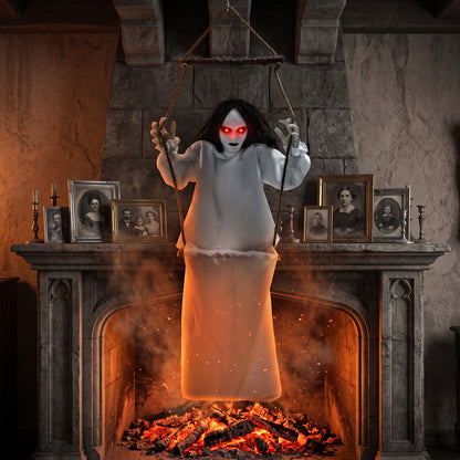 170cm Animated Hanging Swing Ghost Halloween Decoration, Sound Touch Activated Ghost Halloween Animatronic
