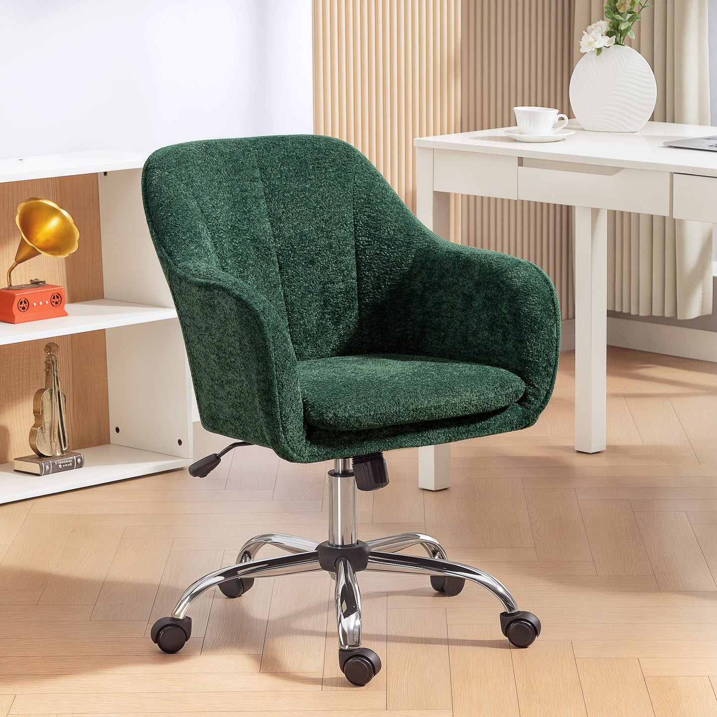 Snow Flannel Office Chair with Padded for Home - Dark Green