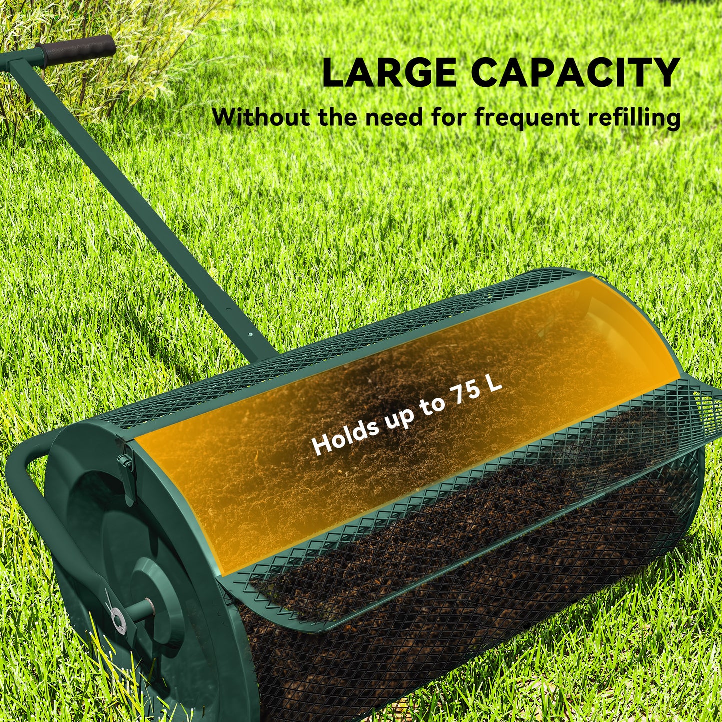 Compost Spreader, 24" Peat Moss Spreader with Height Adjustable T Shaped Handle and Metal Mesh Basket