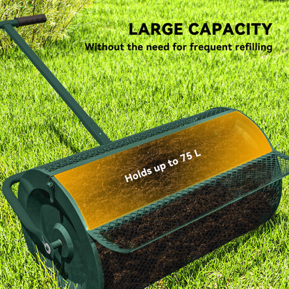 Compost Spreader, 24" Peat Moss Spreader with Height Adjustable T Shaped Handle and Metal Mesh Basket