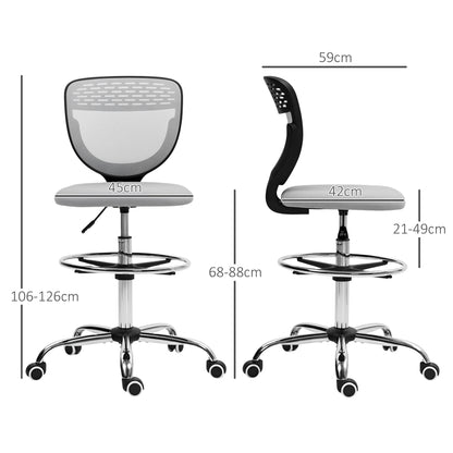 68-88cm Draughtsman Office Chair, with Wheels - Light Grey