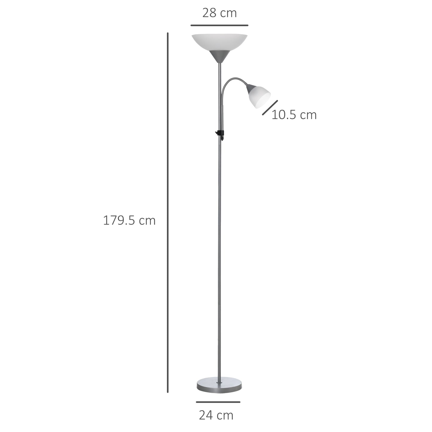 LED Floor Lamp for Living Room, 180cm Tall Standing Lamp, Mother and Child Uplighter with Adjustable Gooseneck, Silver Tone