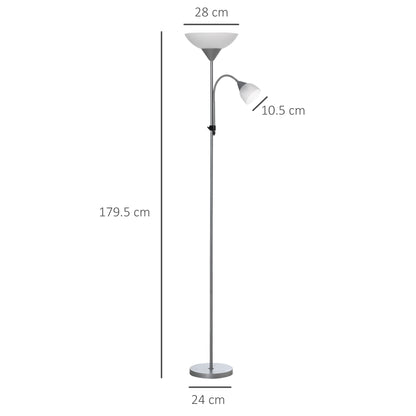 LED Floor Lamp for Living Room, 180cm Tall Standing Lamp, Mother and Child Uplighter with Adjustable Gooseneck, Silver Tone