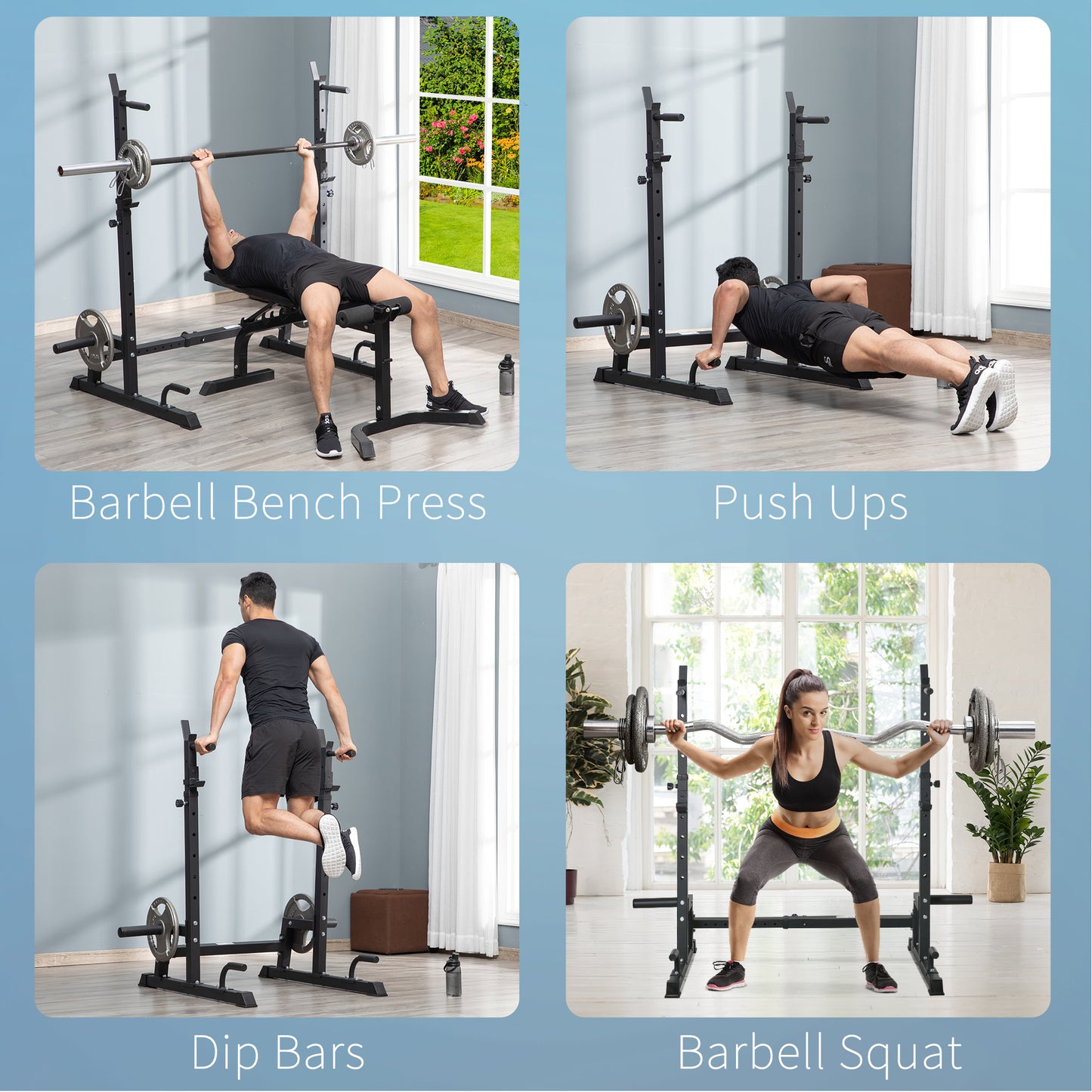 Multifunction Barbell Squat Rack Stand Heavy-Duty Strength Training Dumbbell Rack Adjustable Height Weight Lifting Bench Pres