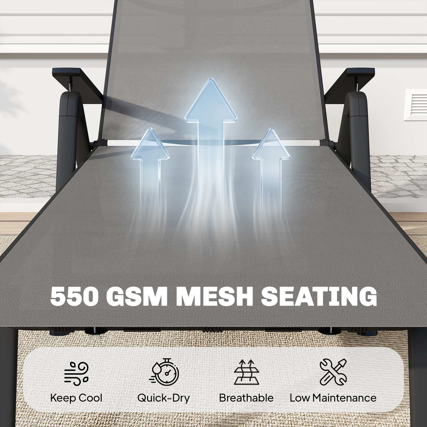 Five-Position Reclining Sun Lounger - Grey