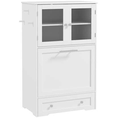 Dog Feeding Station with 2 Storage Cabinets, 2 Elevated Bowls, Side Hooks, Anti-tip Kit for Water and Feeding Supplies
