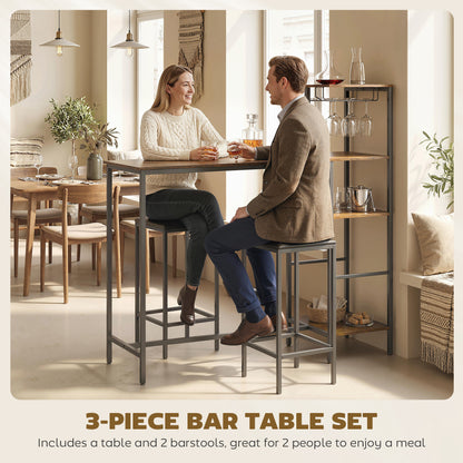 3 Piece Breakfast Bar Table and Stools Set, Rustic Brown