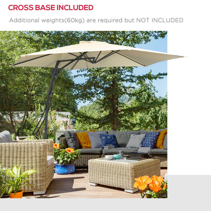 3m Cantilever Parasol with Easy Lever, Patio Umbrella with Crank Handle, Cross Base and 6 Metal Ribs