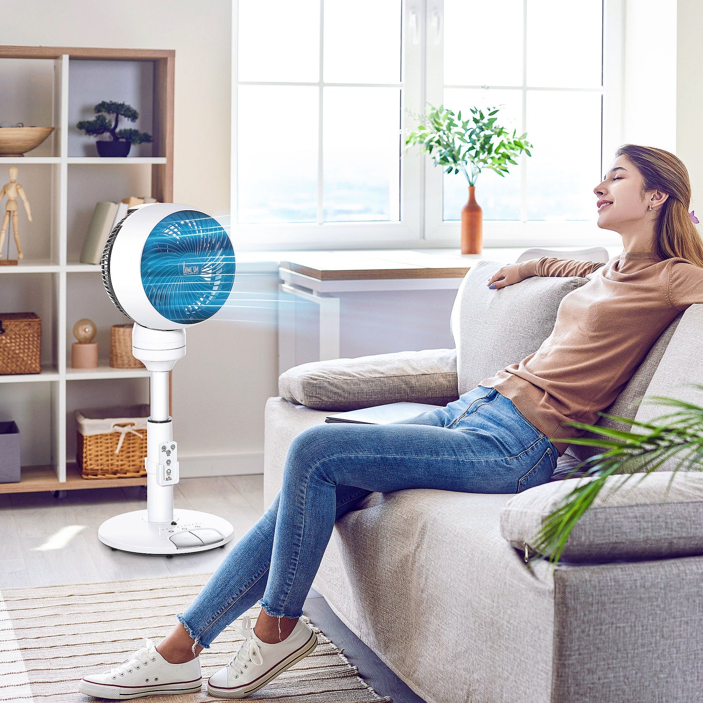 9'' Air Circulator Fan 3 Speed 3 Mode, 70° Oscillation 90° Vertical Tilt, Height Adjustable, Remote Controller