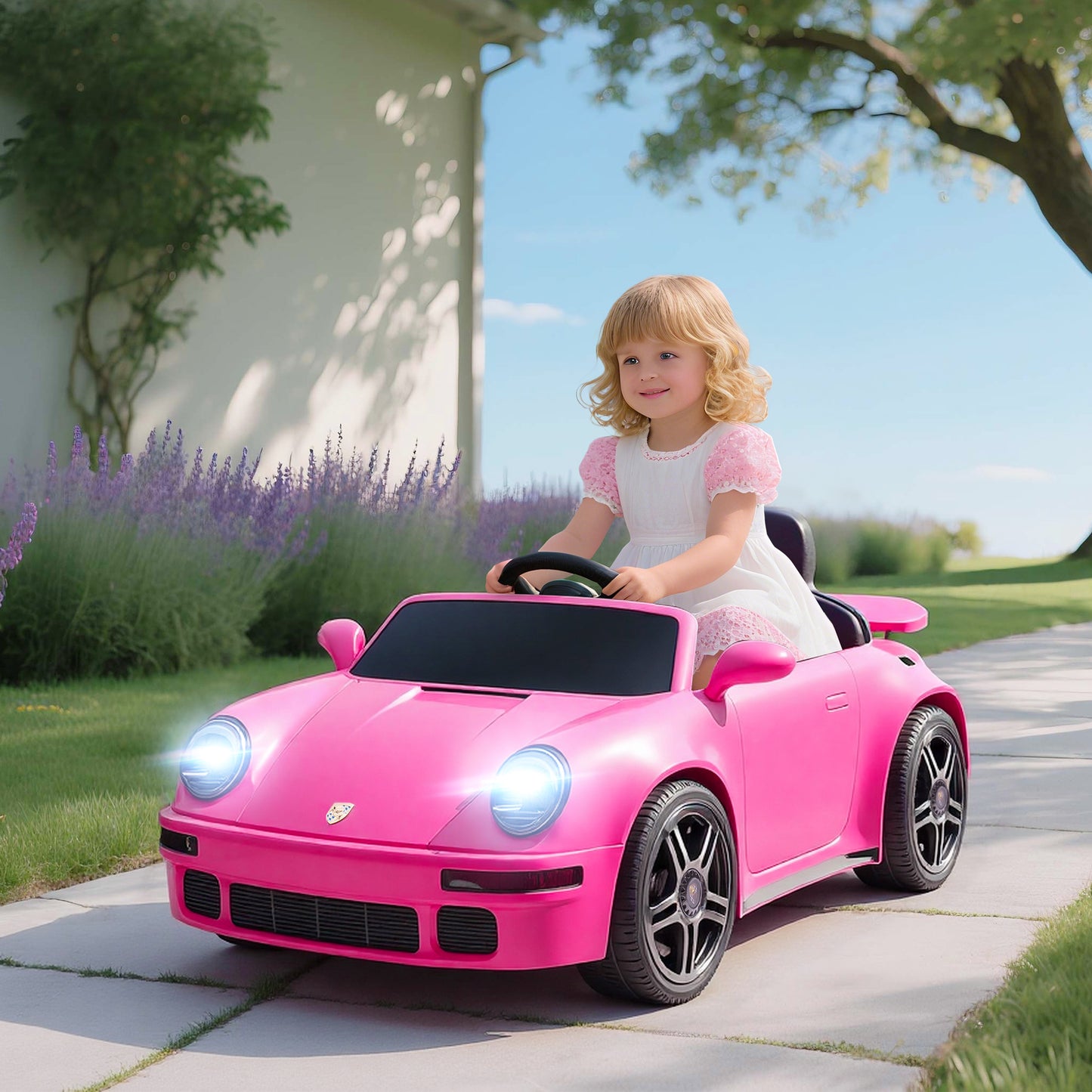 Licensed RUF CTR 2017-Yellowbird Electric Car for Kids, with Remote Control, Soft Start, MP3 Player, LED Lights, Pink