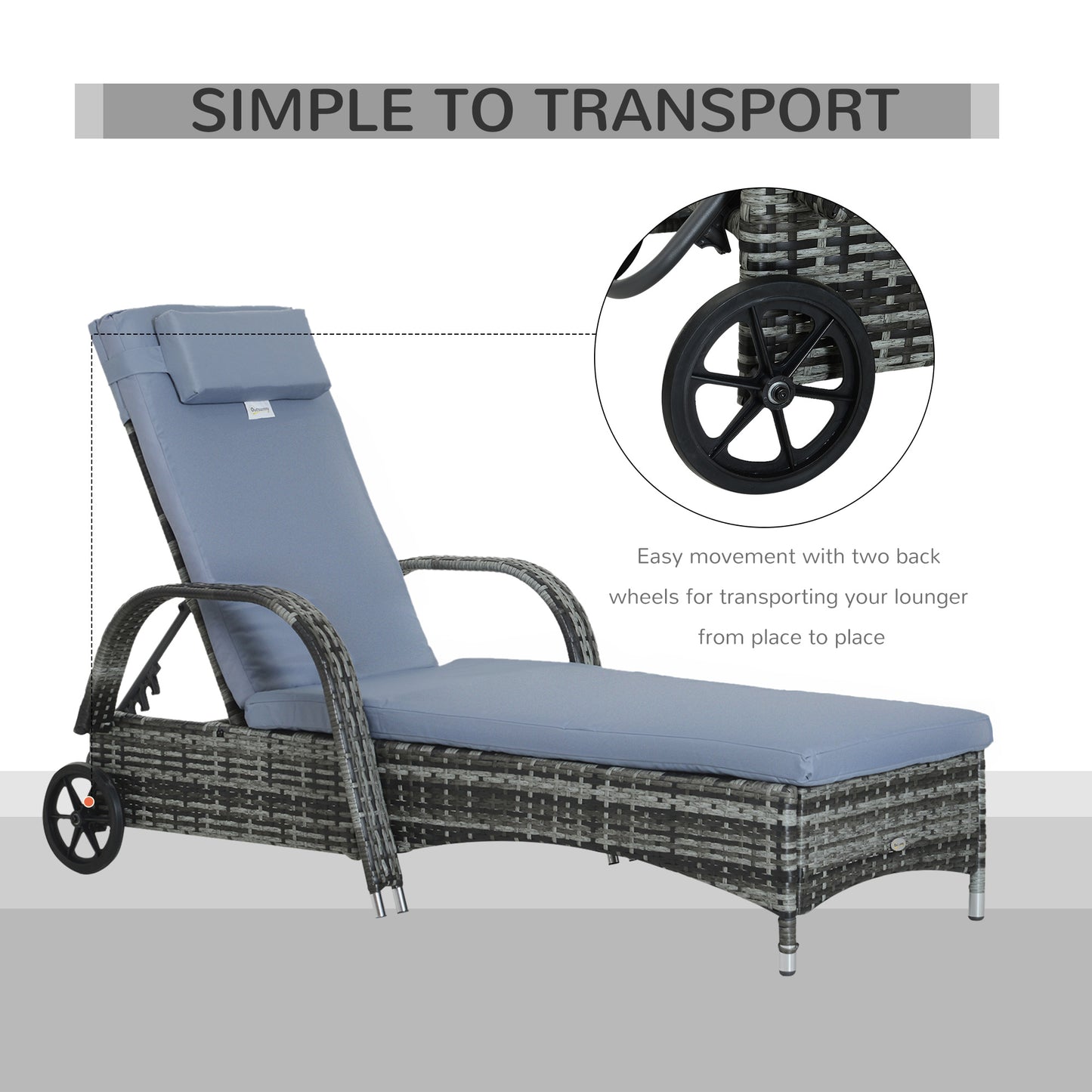 Garden Rattan Furniture Single Sun Lounger Recliner Bed Reclining Chair Patio Outdoor Wicker Weave Adjustable Headrest