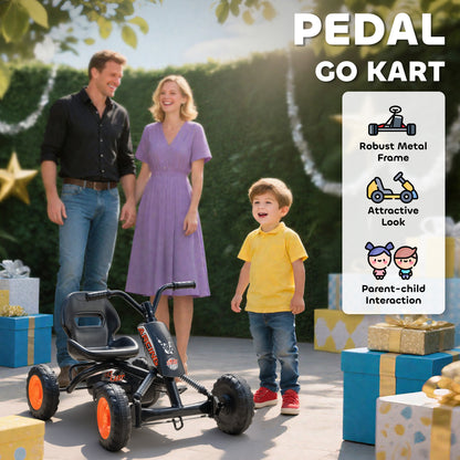 Kids Pedal Go Kart with Steel Frame, Sporty Design, for Ages 2-5 Years, Black