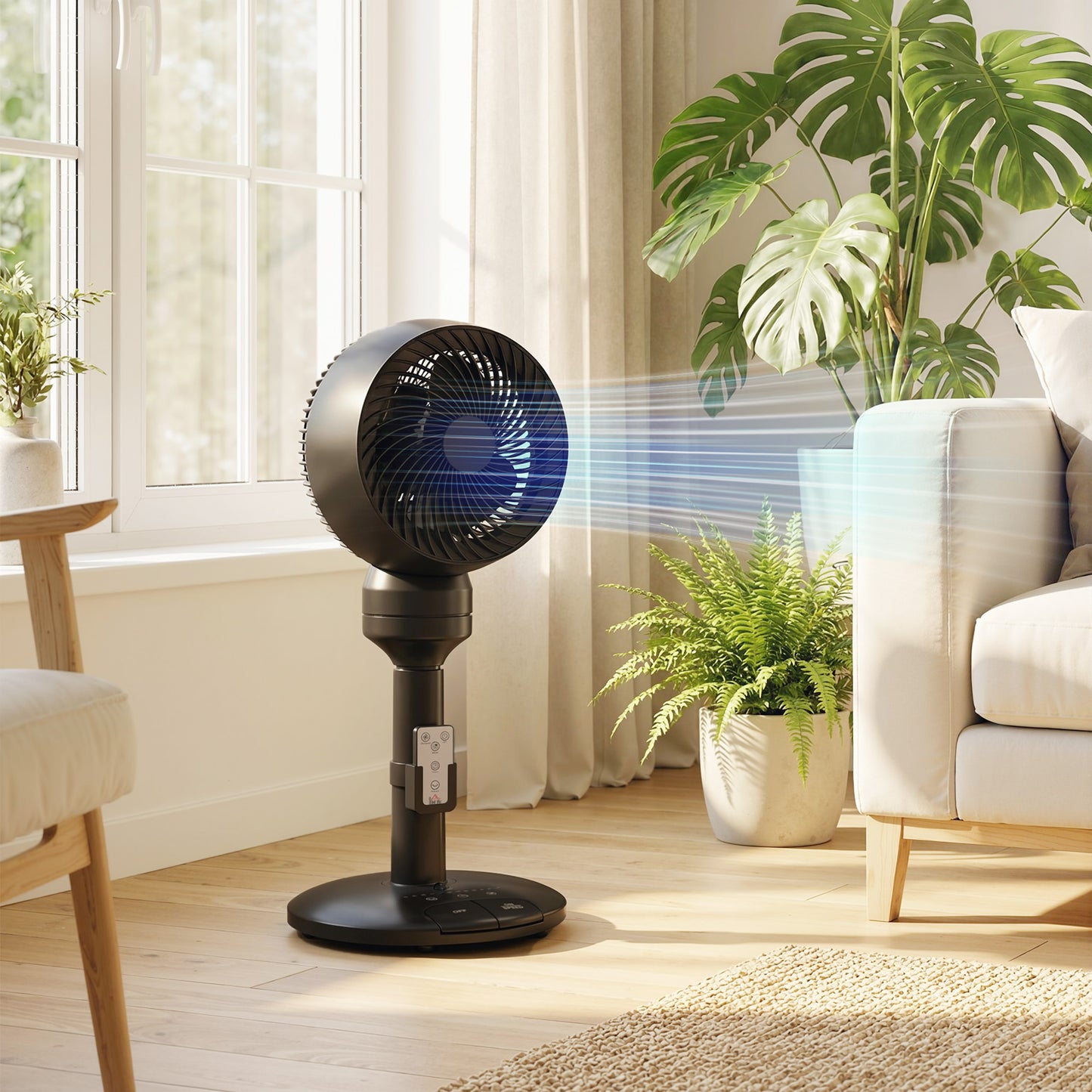 Air Circulator Fan Pedestal Cooling Fan with 3 Speed 3 Mode and Remote Control, 9 Inch, Black