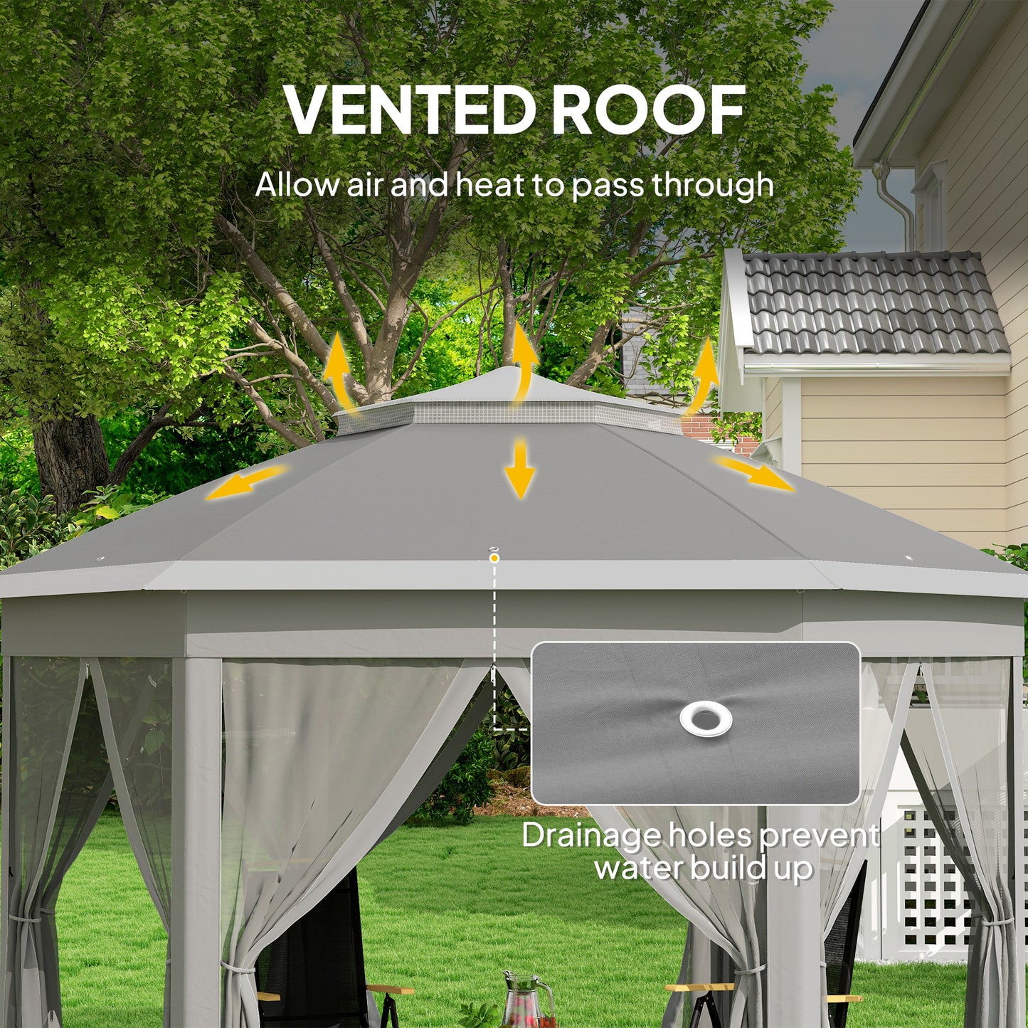 3 x 4m Garden Gazebo Hexagon Pop Up Gazebo Party Tent Canopy Double Roof Instant Shelter