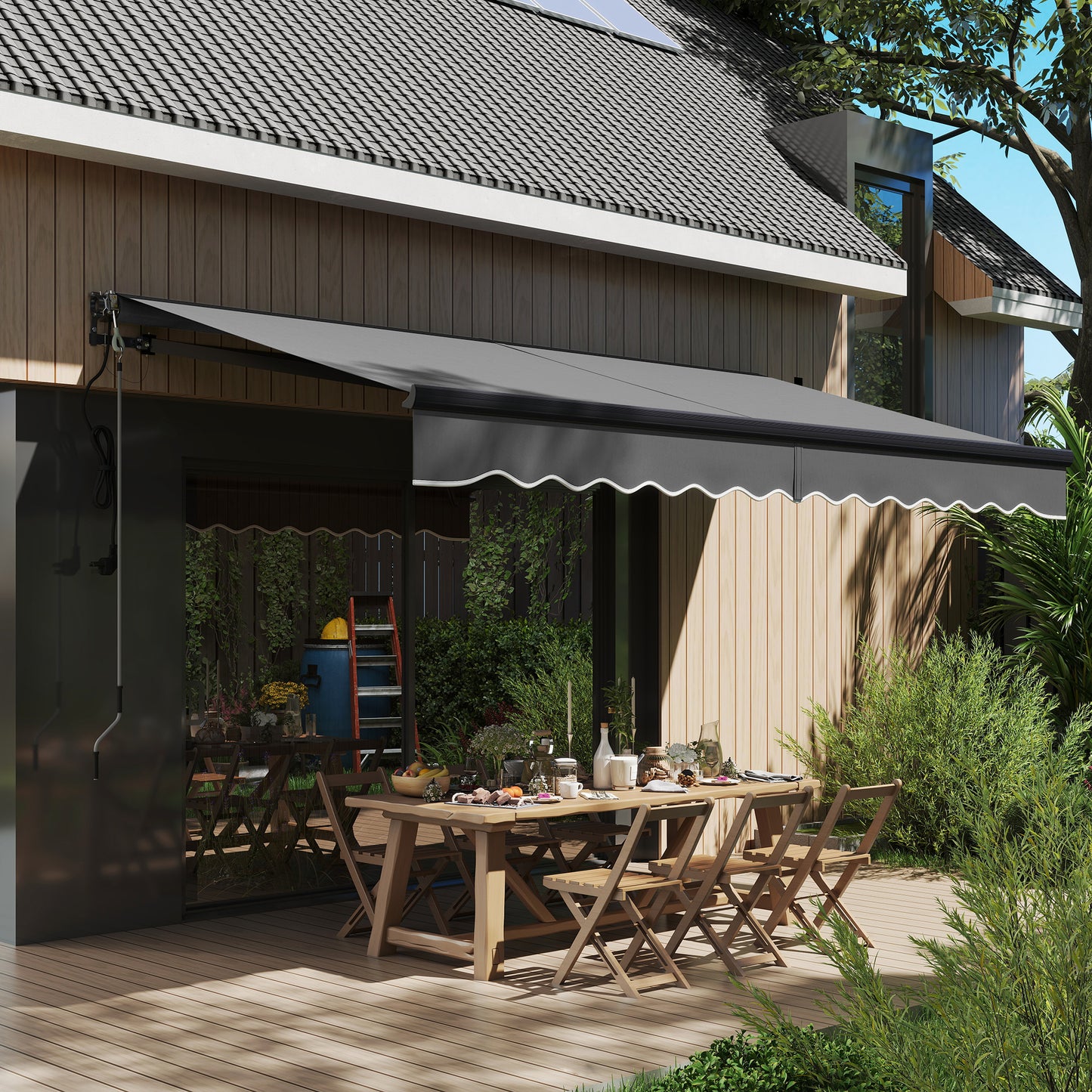 3.5 x 3m Electric/Manual Awning, with Remote - Dark Grey