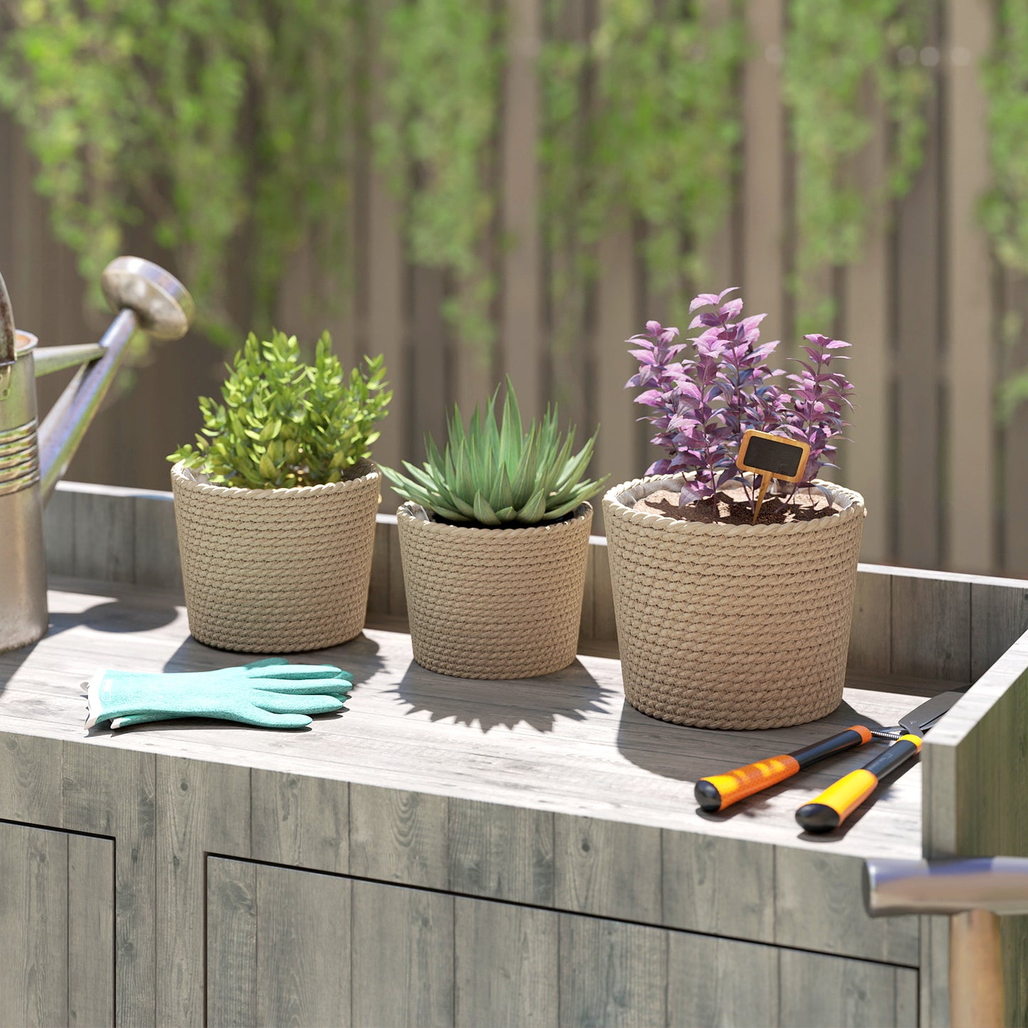 Seagrass Planters Set of 3 Plant Pots for Indoor Outdoor Patio Balcony Natural