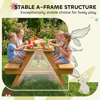 Kids Picnic Table for Outdoor Wooden Table & Bench Set with Integrated Benches Natural Wood
