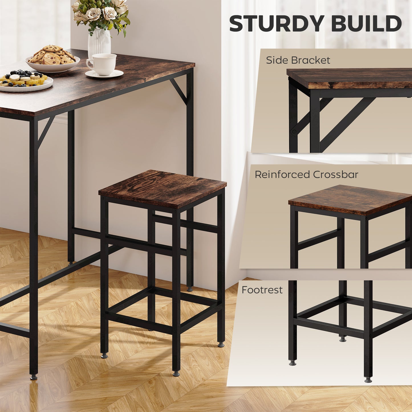 5-Piece Breakfast Bar Table and Stools Set, Kitchen Bar Table Set with High Table and 4 Stools