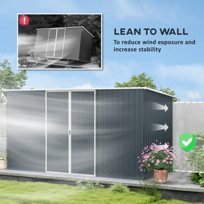 11 x 5.6ft Galvanised Steel Garden Shed, Metal Shed, Garden Storage Shed with Lockable Doors and Gloves for Outdoor Patio