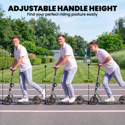 Foldable Kick Scooter with Height Adjustable Handlebar, One-click Folding Adult Scooters with 200 mm Big Wheels, Silver Tone