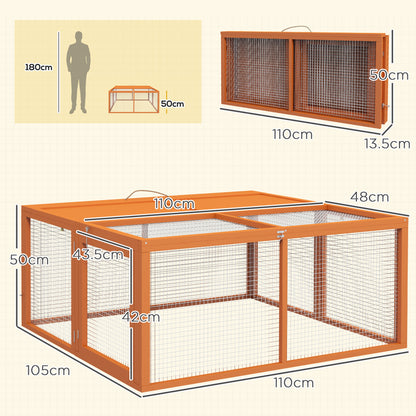 Wooden Folding Rabbit Hutch, for 2-3 Rabbits - Orange