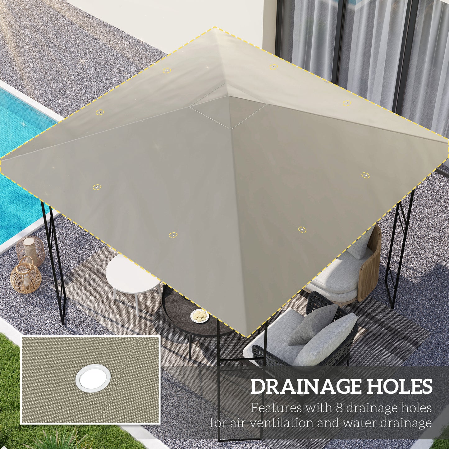 3 x 3(m) Gazebo Canopy Replacement, for 01-0867 - Light Grey
