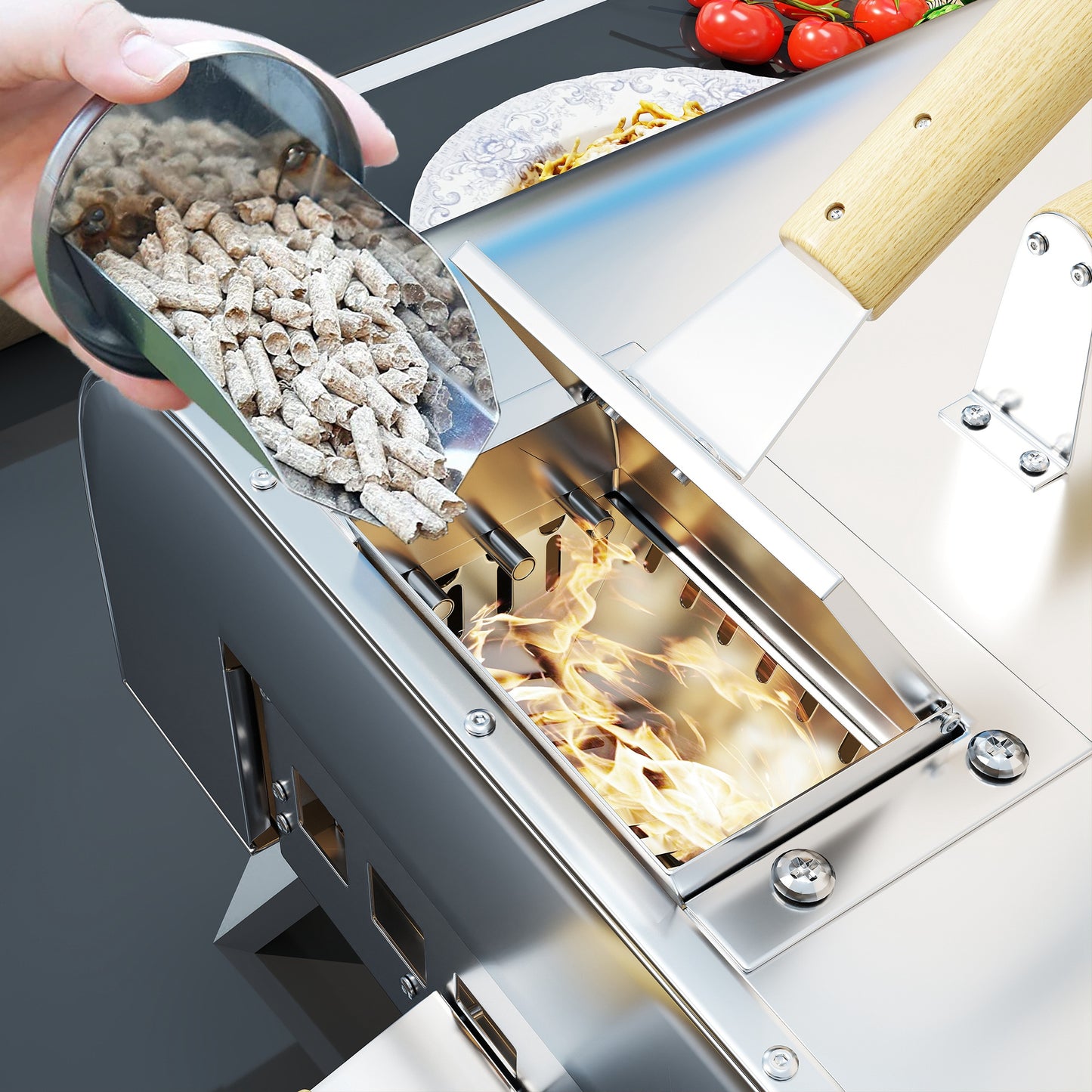 Outdoor Pizza Oven, Portable Wood Pellet Pizza Oven with Pizza Stone and Peel, Foldable Legs, Chimney