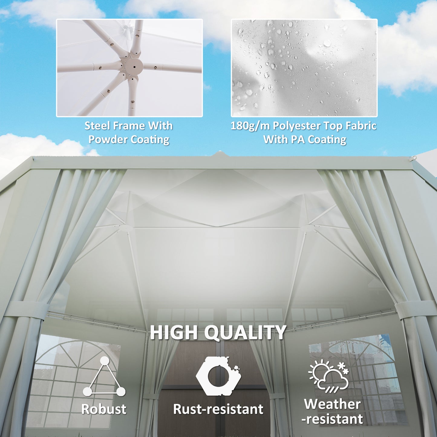 6.8 x 5m Octagonal Marquee Gazebo - White