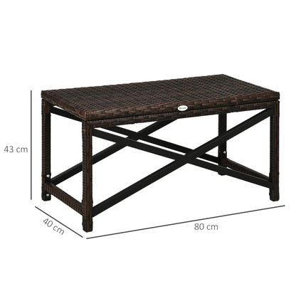 PE Rattan Garden Side Table, Outdoor Coffee Table with X-Shape Frame, Mixed Brown