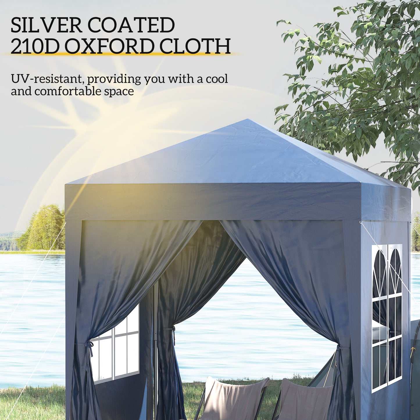 2 x 2 m Garden Pop Up Gazebo, Wedding Party Tent Marquee, Water Resistant Awning Canopy with Sidewalls, Windows, Carry Bag