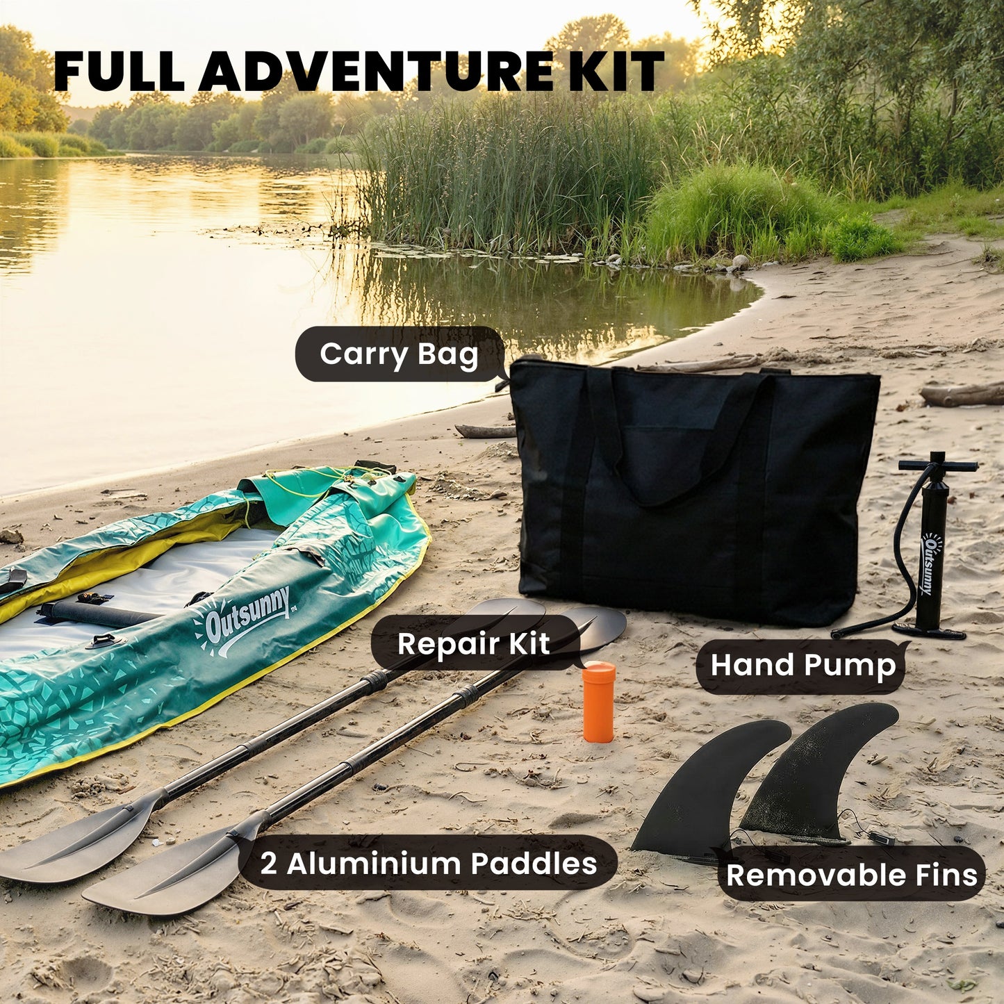 12.5' Inflatable Kayak Set, 2-person Sit on Canoe with Aluminium Oars, Blue and Yellow