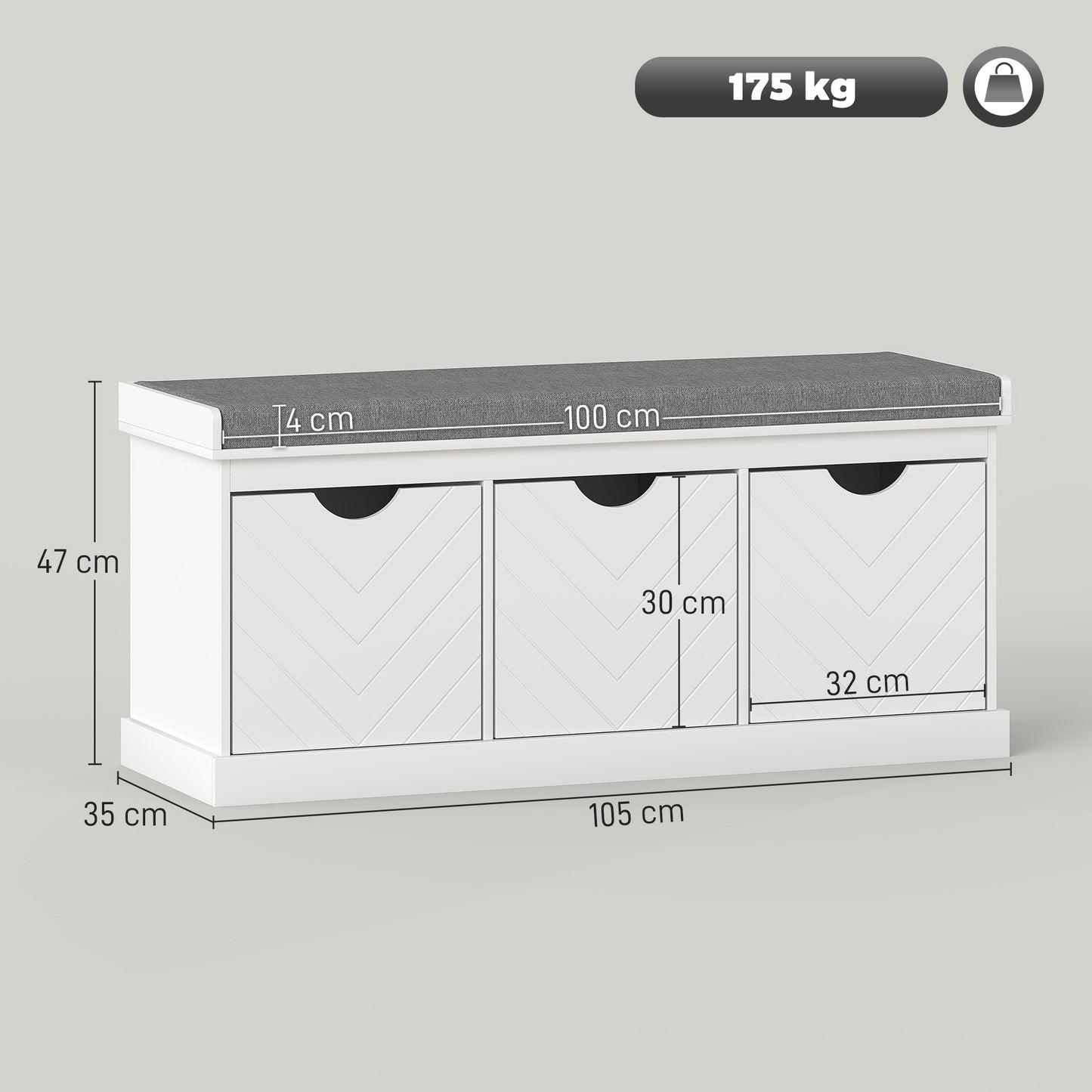 3-Drawer Padded Shoe Bench with Breathable & Washable Linen-look Cover, White