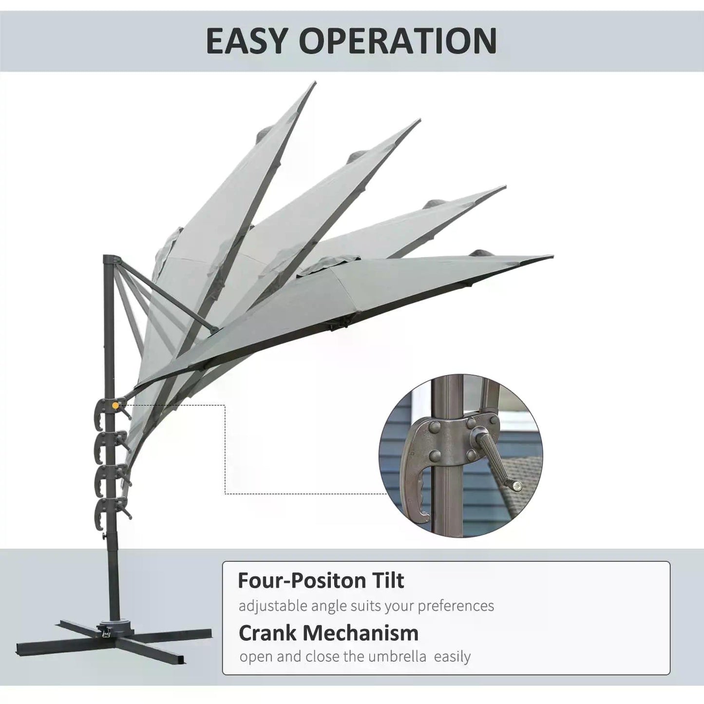 3(m) Offset Parasol Cantilever Hanging Umbrella 360° Rotation w/ Base Dark Grey