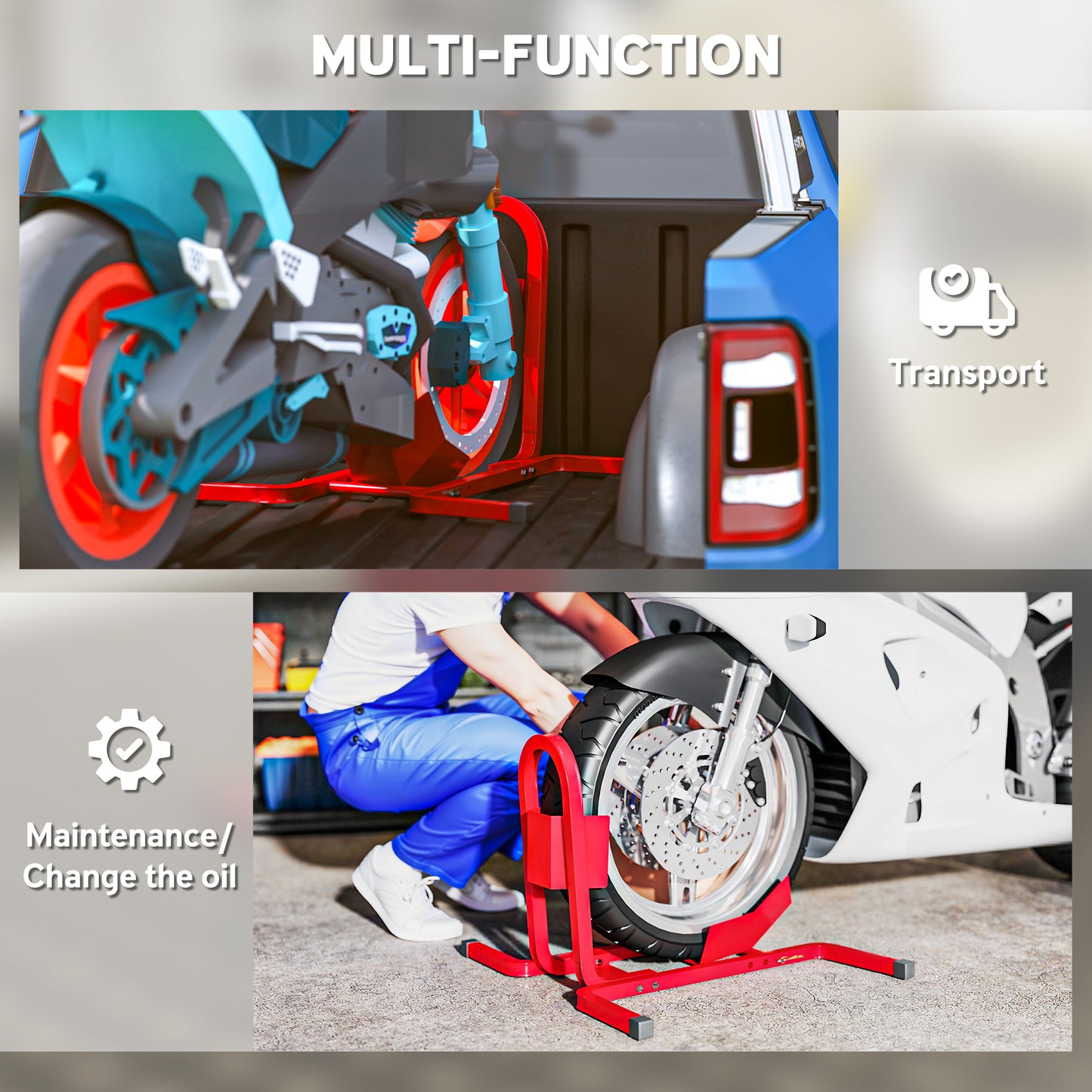Metal Motorcycle Motorbike Wheel Chock Locking Stand System 17", 19", 21"/43, 48