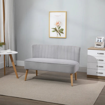 Modern Velvet Double Seat Sofa with Wood Frame Feet - Cloud Grey