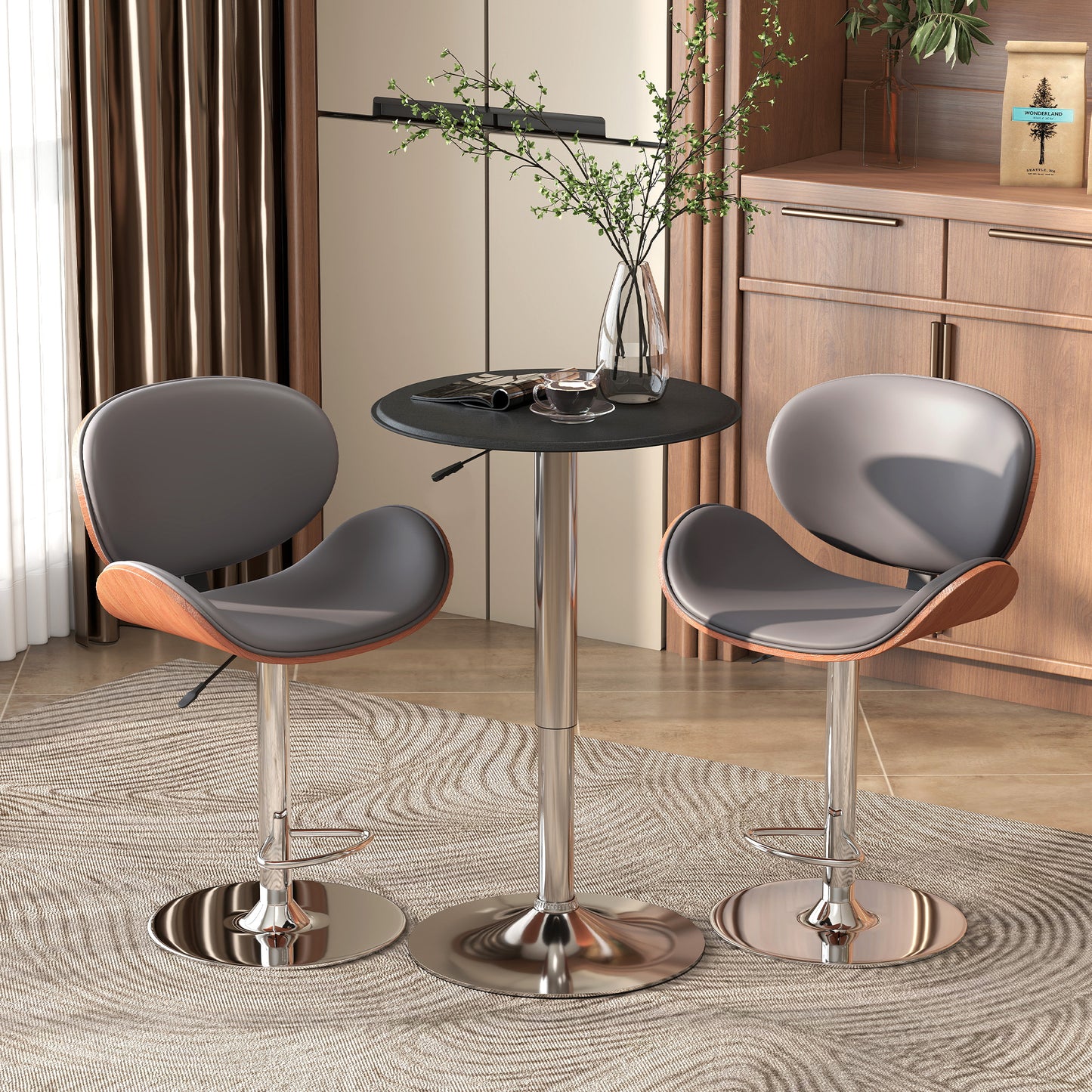 Round Bar Table, 360 Degree Swivel Counter Pub Table with Adjustable Height, for Kitchen, Cafe, Black