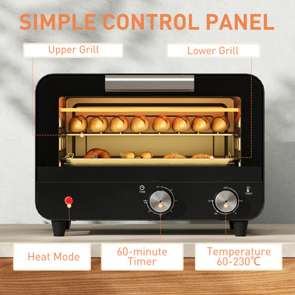 Small Toaster Oven, 12L Multifunction Mini Countertop Oven with Glass Door, Adjustable Temperature and Timer, Black
