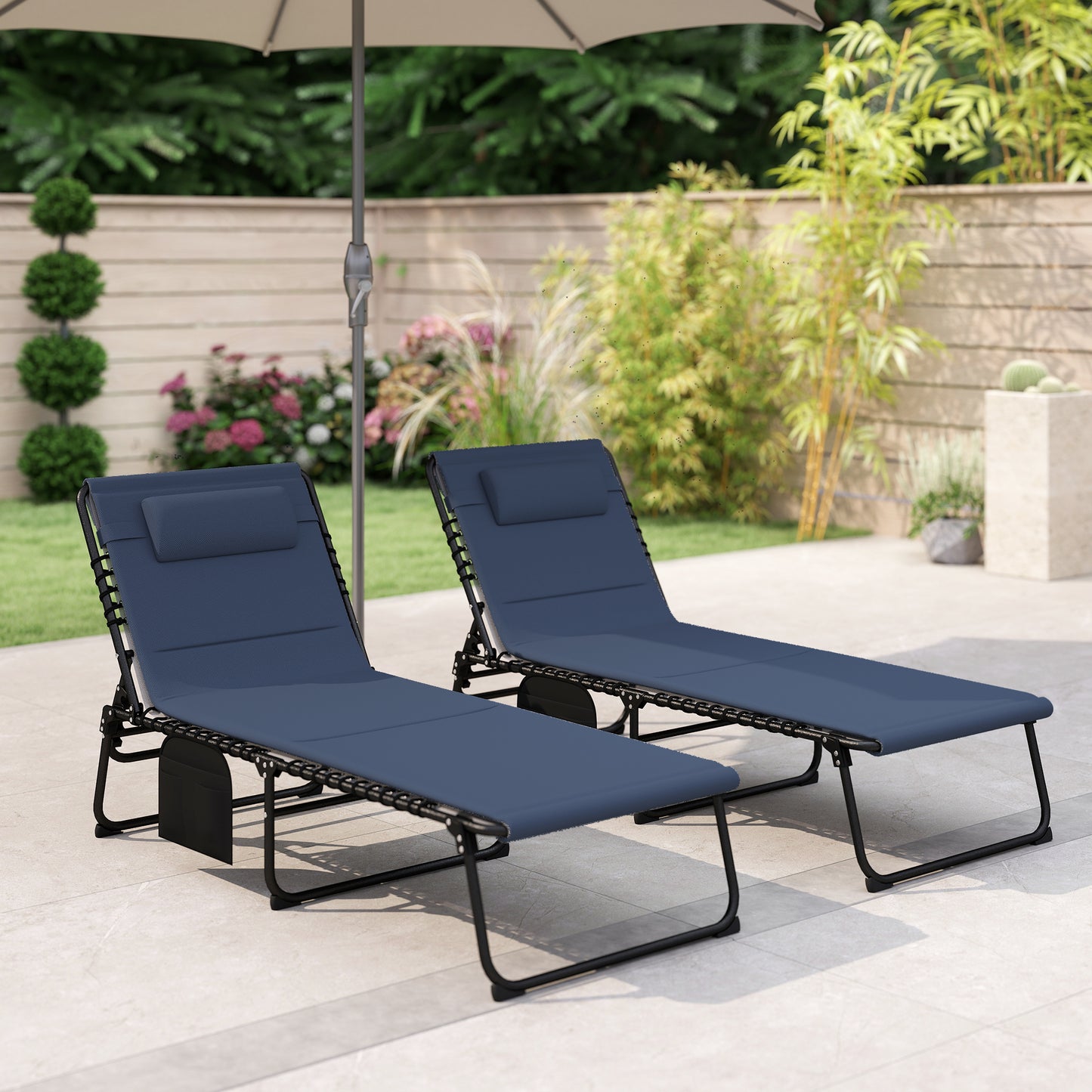 Set of Two Reclining Sun Loungers - Dark Blue