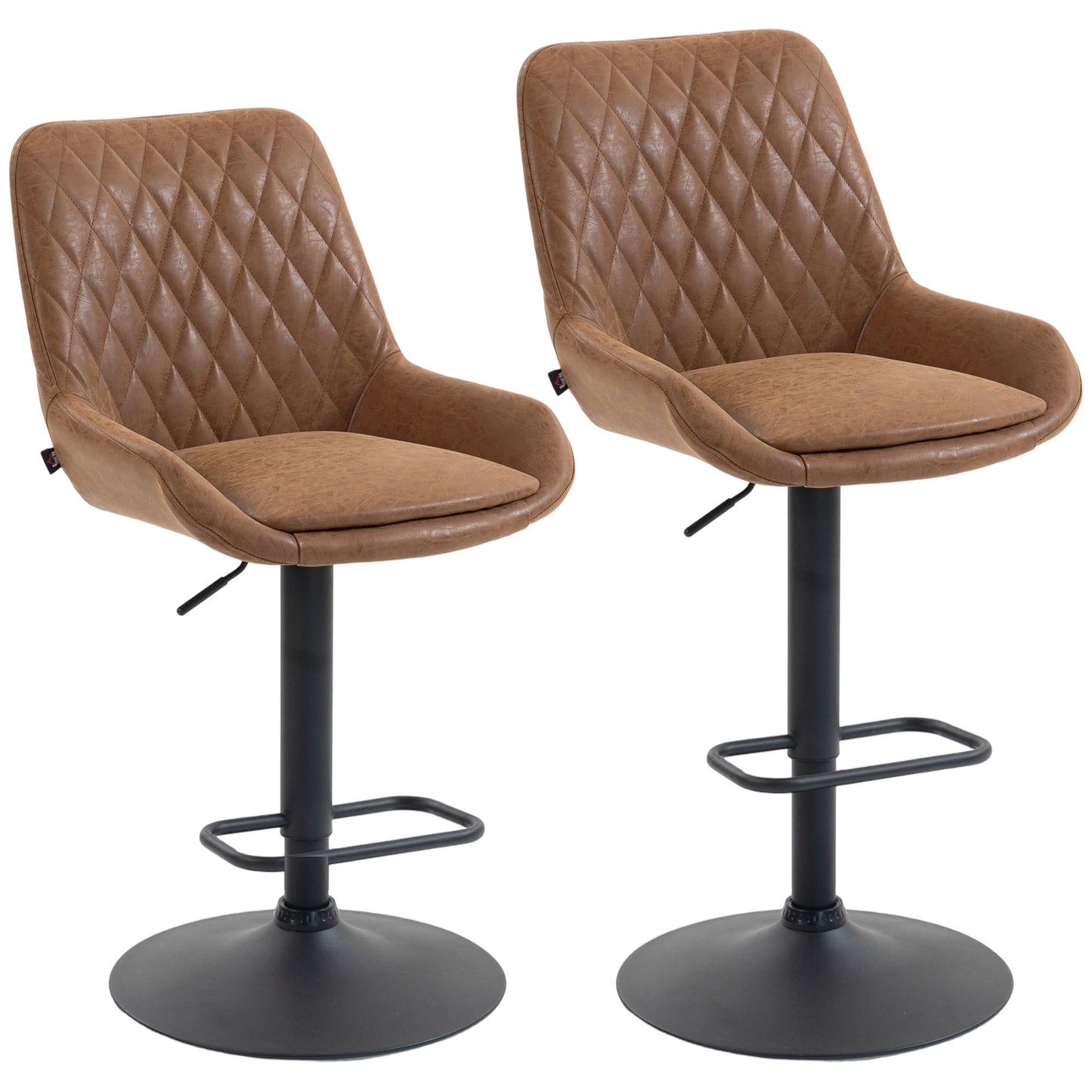 Set of Two Faux Leather Retro Bar Stools - Orange
