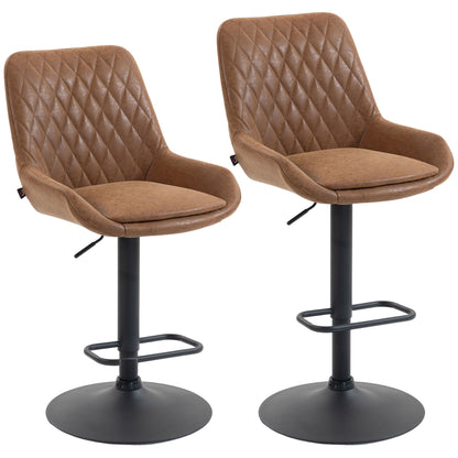 Set of Two Faux Leather Retro Bar Stools - Orange