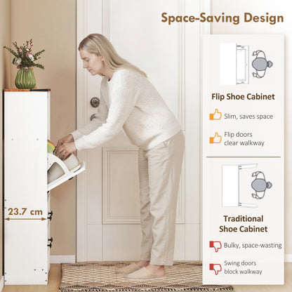 Shoe Cabinet with 2 Flip Drawers, Narrow Shoe Storage Cabinet, White