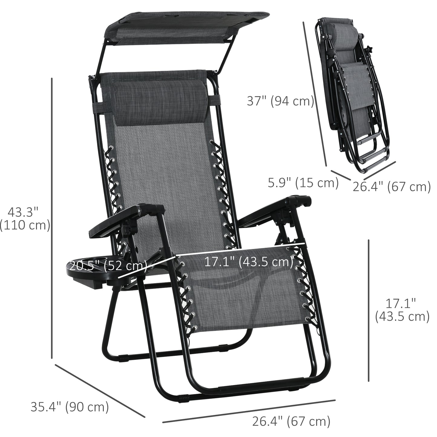 Foldable Reclining Garden Chair with Headrest, Zero Gravity Deck Sun Lounger Seat Chair with Footrest, Armrest