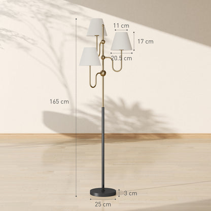 Floor Lamp, 165 cm Tall Standing Lamp with 3 Light and Foot Switch for Living Room, Bedroom, Bedside, Office