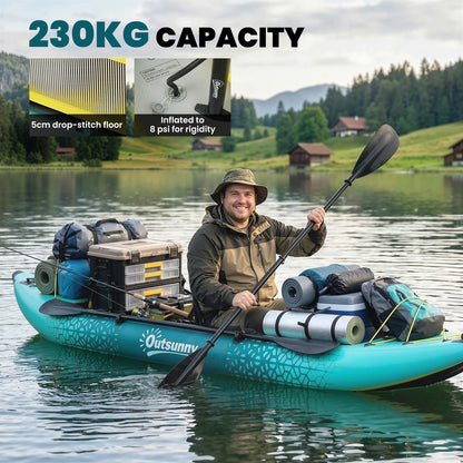 12.5' Inflatable Kayak Set, 2-person Sit on Canoe with Aluminium Oars, Blue and Yellow