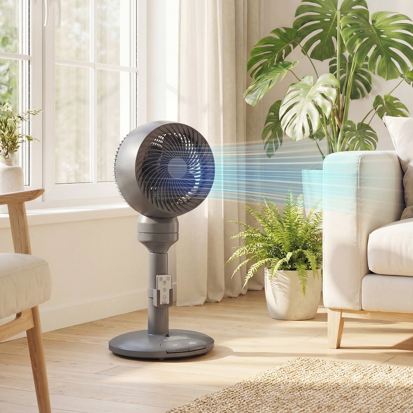 Air Circulator Fan Pedestal Cooling Fan with 3 Speed 3 Mode and Remote Control, 9 Inch, Grey