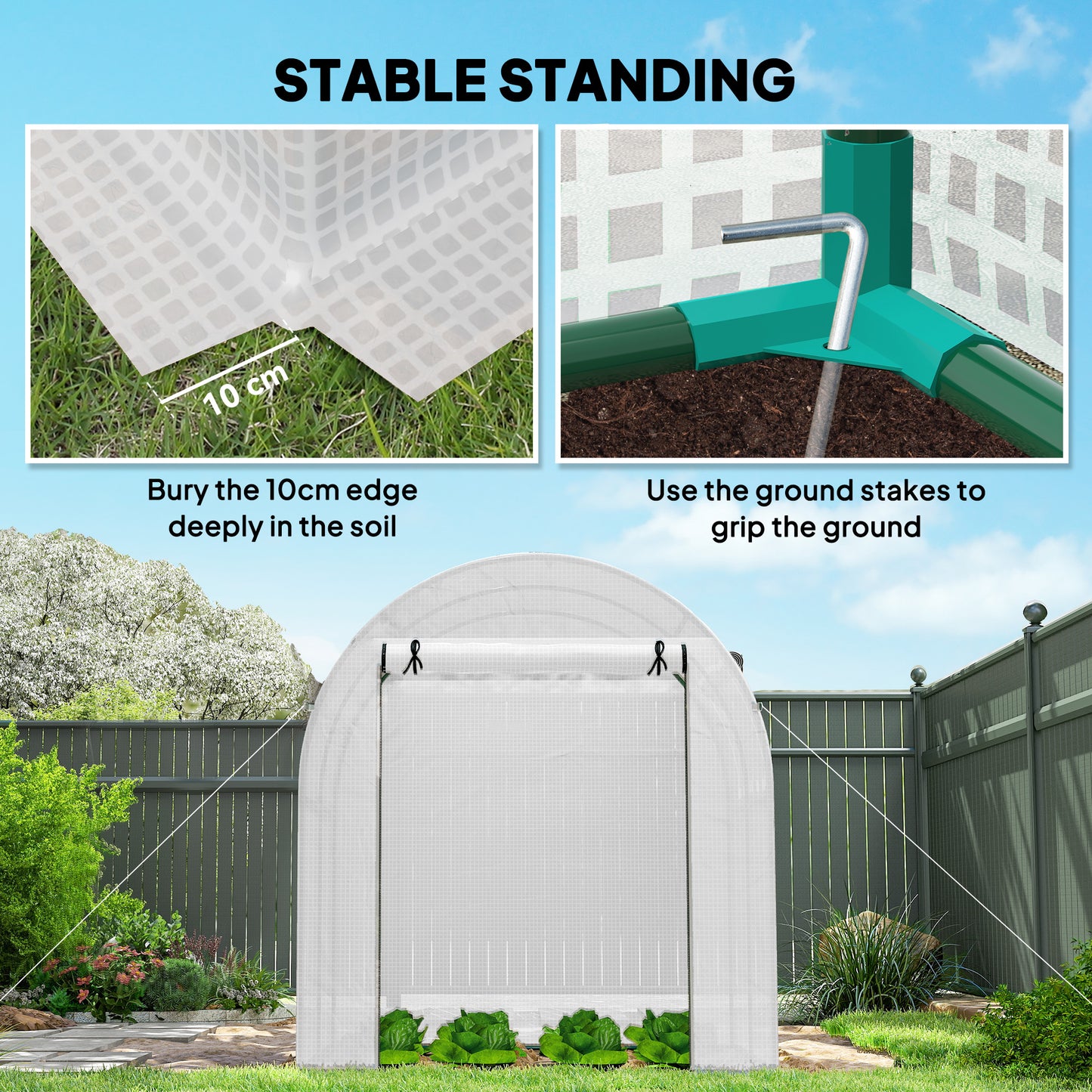 Walk in Polytunnel Greenhouse, Green House for Garden with Roll-up Window and Door, 1.8 x 1.8 x 2 m, White